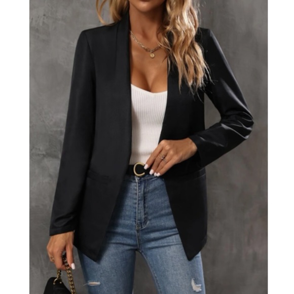 Classic khaki business casual open front blazer - Picture 7 of 16